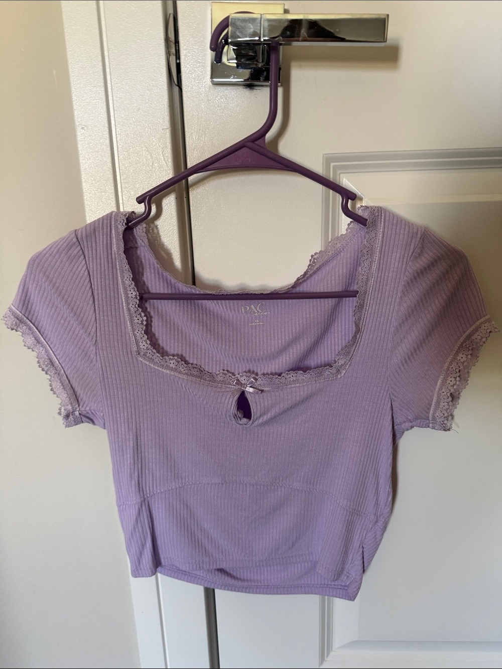 PacSun Lavender Ribbed Lace-Trim Crop Top